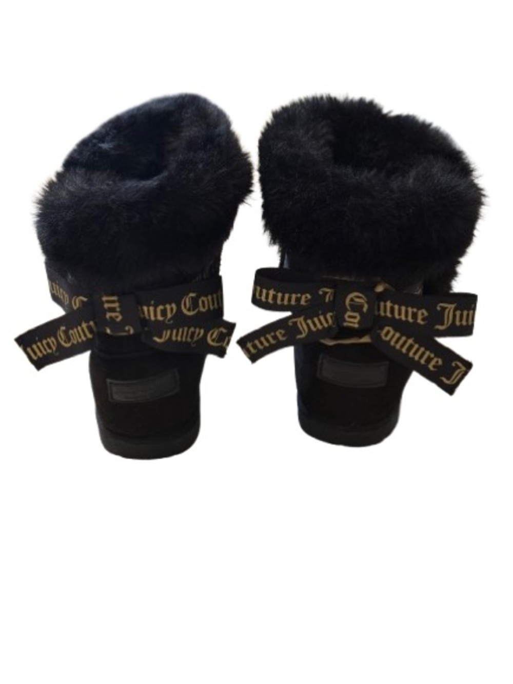 Juicy Couture Black Faux Fur Bow Winter Boots Womens Size 6 Y2K Cozy - Picture 4 of 6